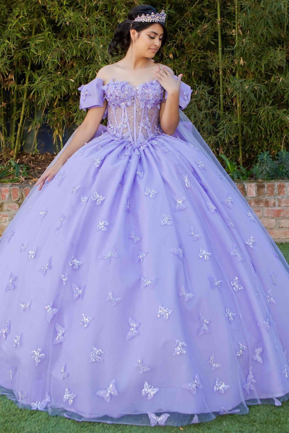 Cinderella Couture 8350J Long Applique Quinceanera Cape Ball Gown