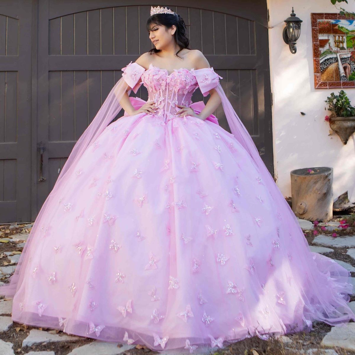 Cinderella Couture 8350J Long Applique Quinceanera Cape Ball Gown