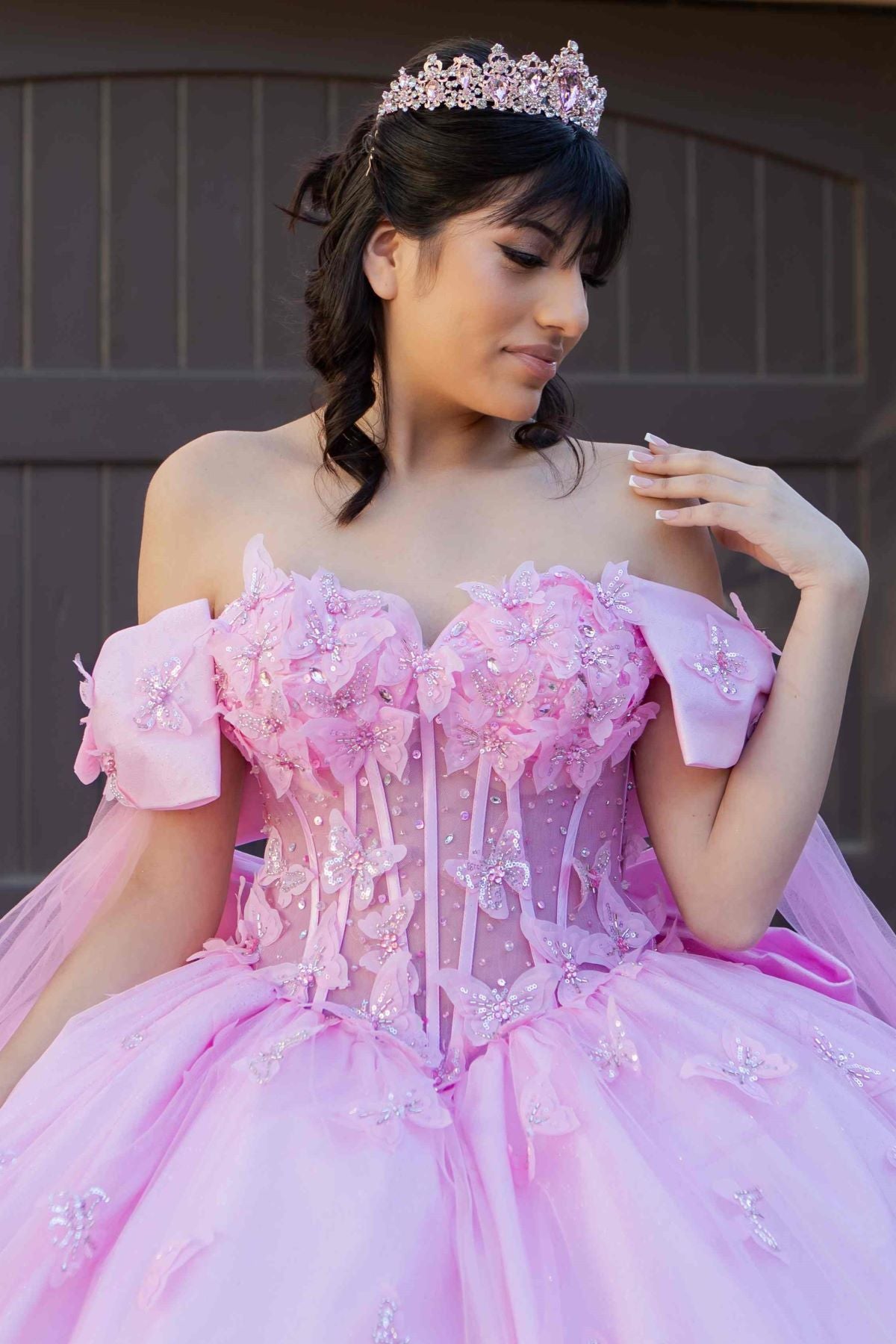 Cinderella Couture 8350J Long Applique Quinceanera Cape Ball Gown
