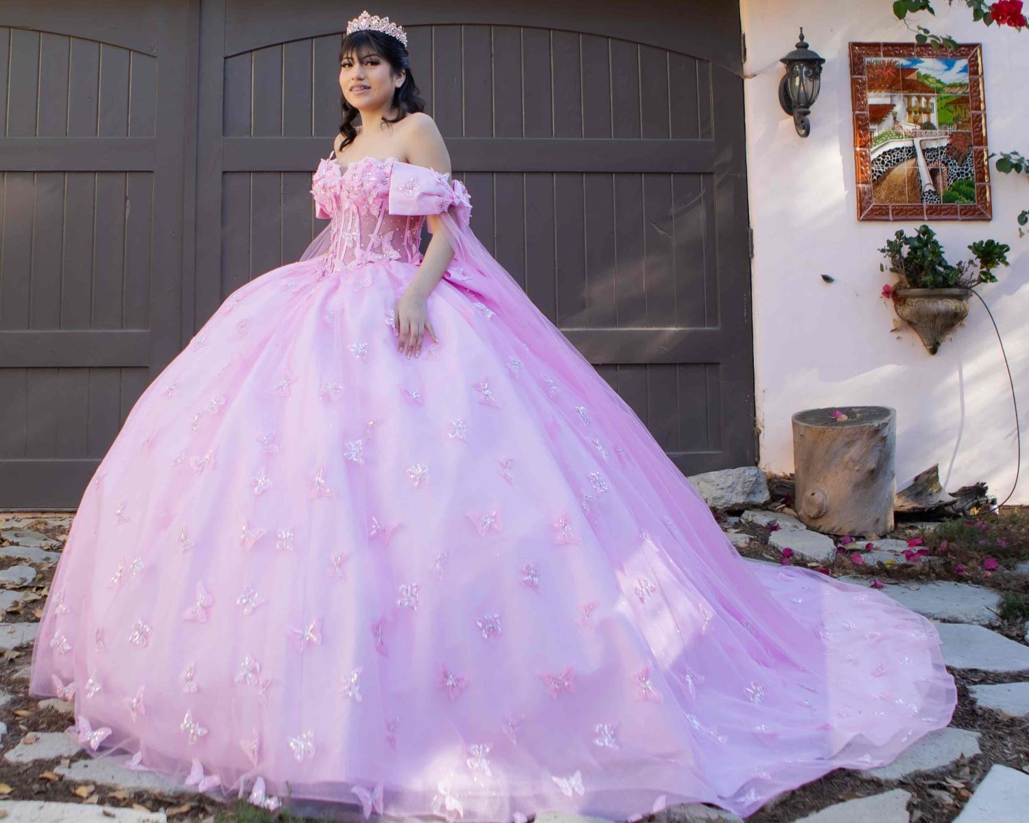 Cinderella Couture 8350J Long Applique Quinceanera Cape Ball Gown