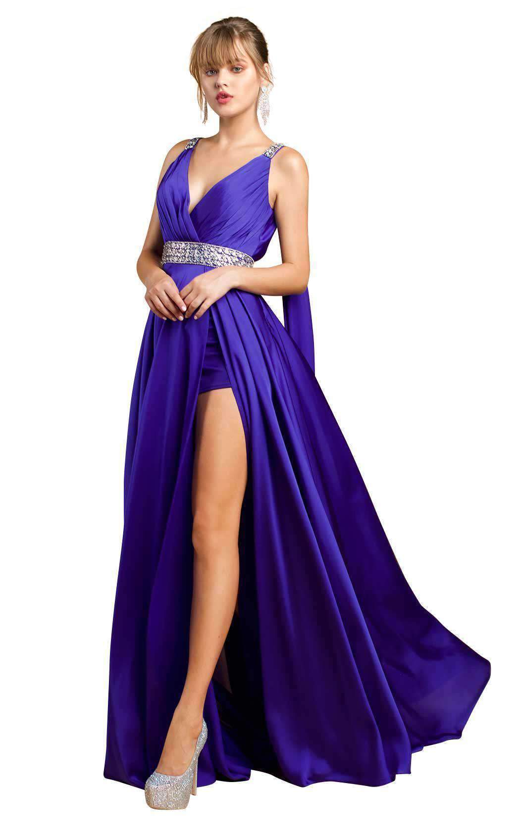 V-Neck Floor-Length Satin Prom Mermaid LaDivine A0065