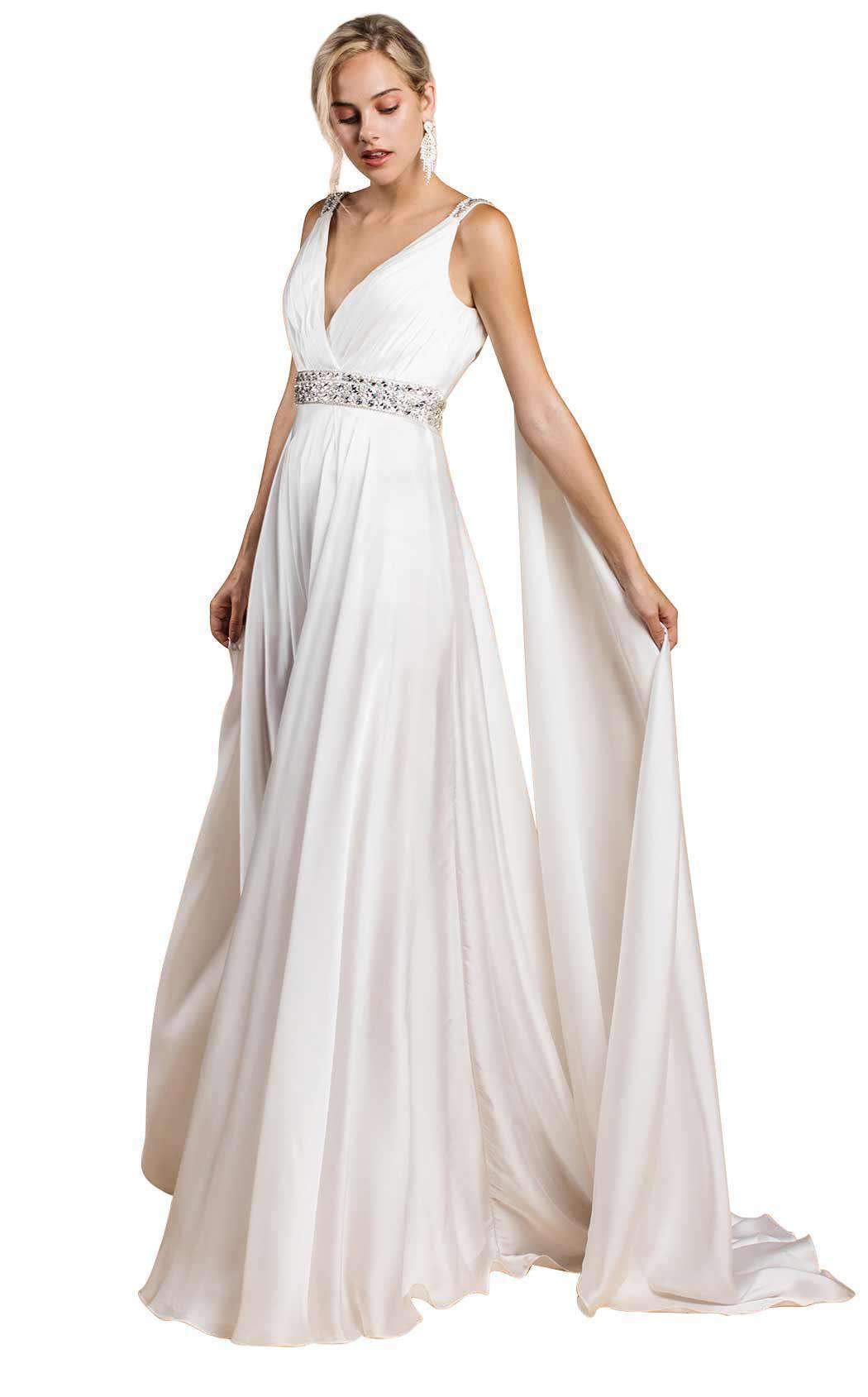 V-Neck Floor-Length Satin Wedding A-Line LaDivine A0065