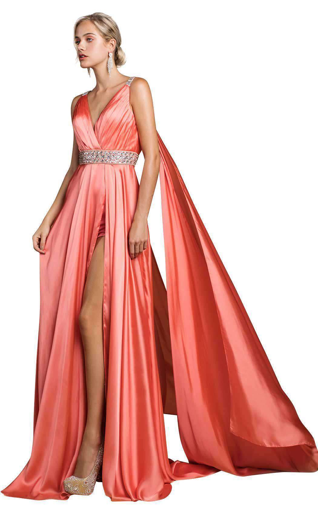 V-Neck Floor-Length Satin Prom Mermaid LaDivine A0065