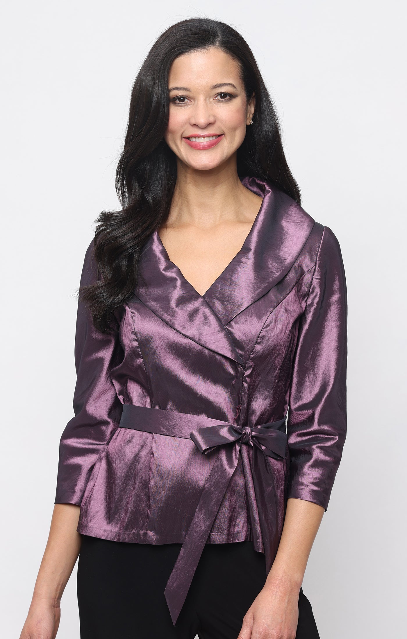 V-Neck Iridescent Satin Formal Fit & Flare Jacket Top Alex Evenings 8365376