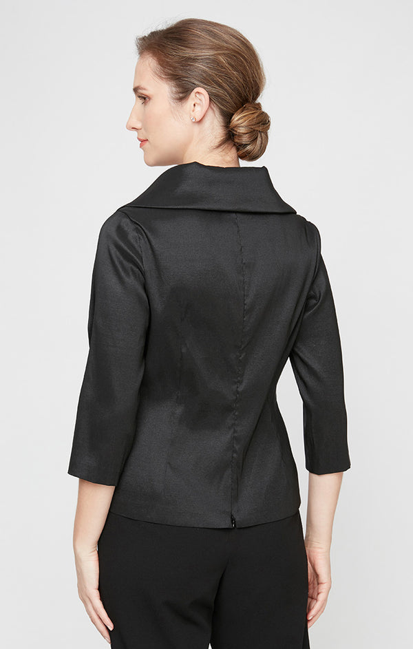 Top Shawl Collar Waist-Length Taffeta Formal Top Wrap Jacket Alex Evenings 8366625 Black