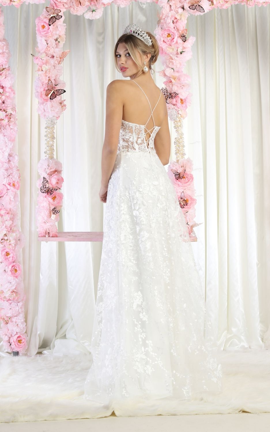 V-Neck Floor-Length Lace Bridal Dress A-Line May Queen 1996