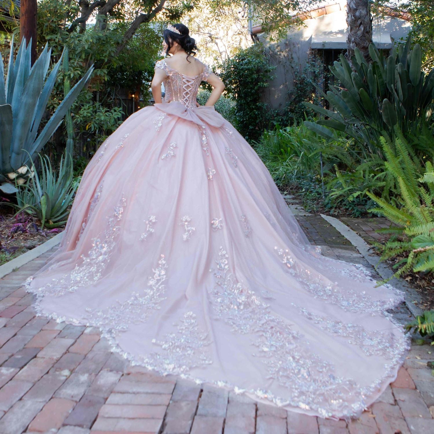 Quinceniera Dresses Ball Gown Sequin Floral Applique Quinceanera Dress Cinderella Couture 8370J Rose Gold
