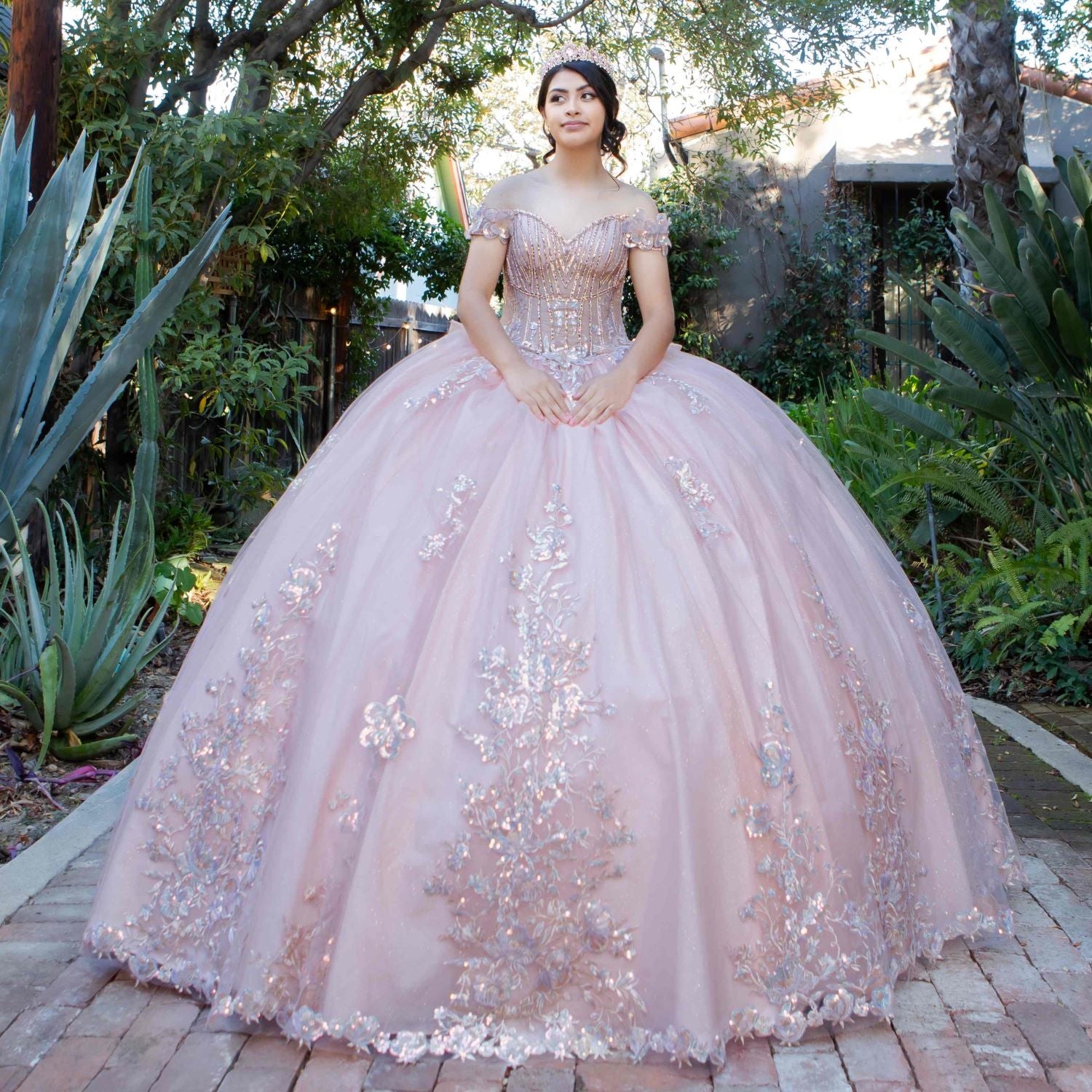Quinceniera Dresses Ball Gown Sequin Floral Applique Quinceanera Dress Cinderella Couture 8370J Rose Gold