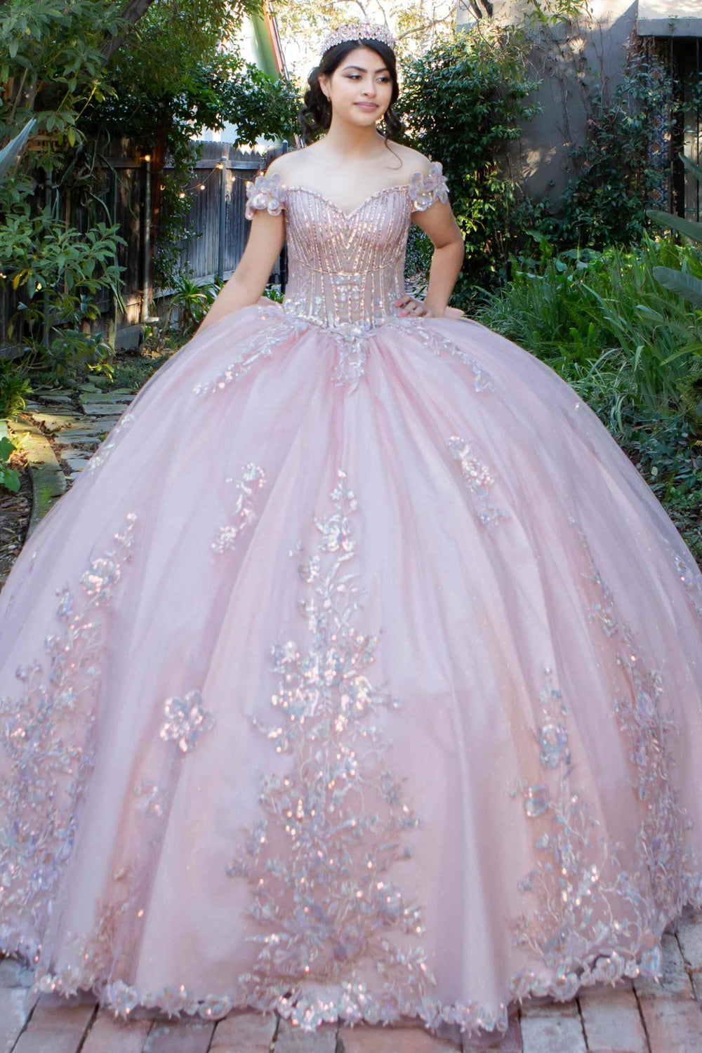 Quinceniera Dresses Ball Gown Sequin Floral Applique Quinceanera Dress Cinderella Couture 8370J Rose Gold