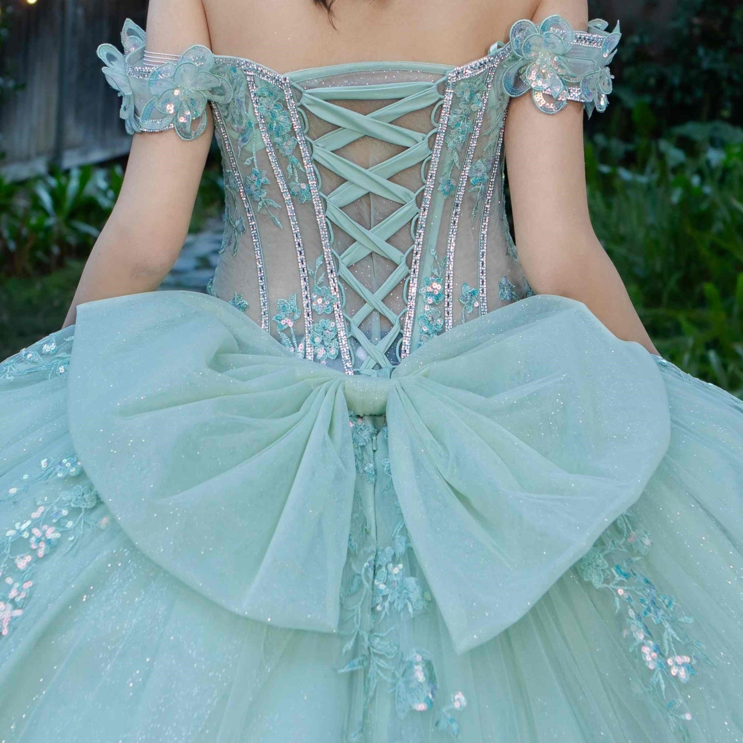 Quinceniera Dresses Ball Gown Sequin Floral Applique Quinceanera Dress Cinderella Couture 8370J Sage