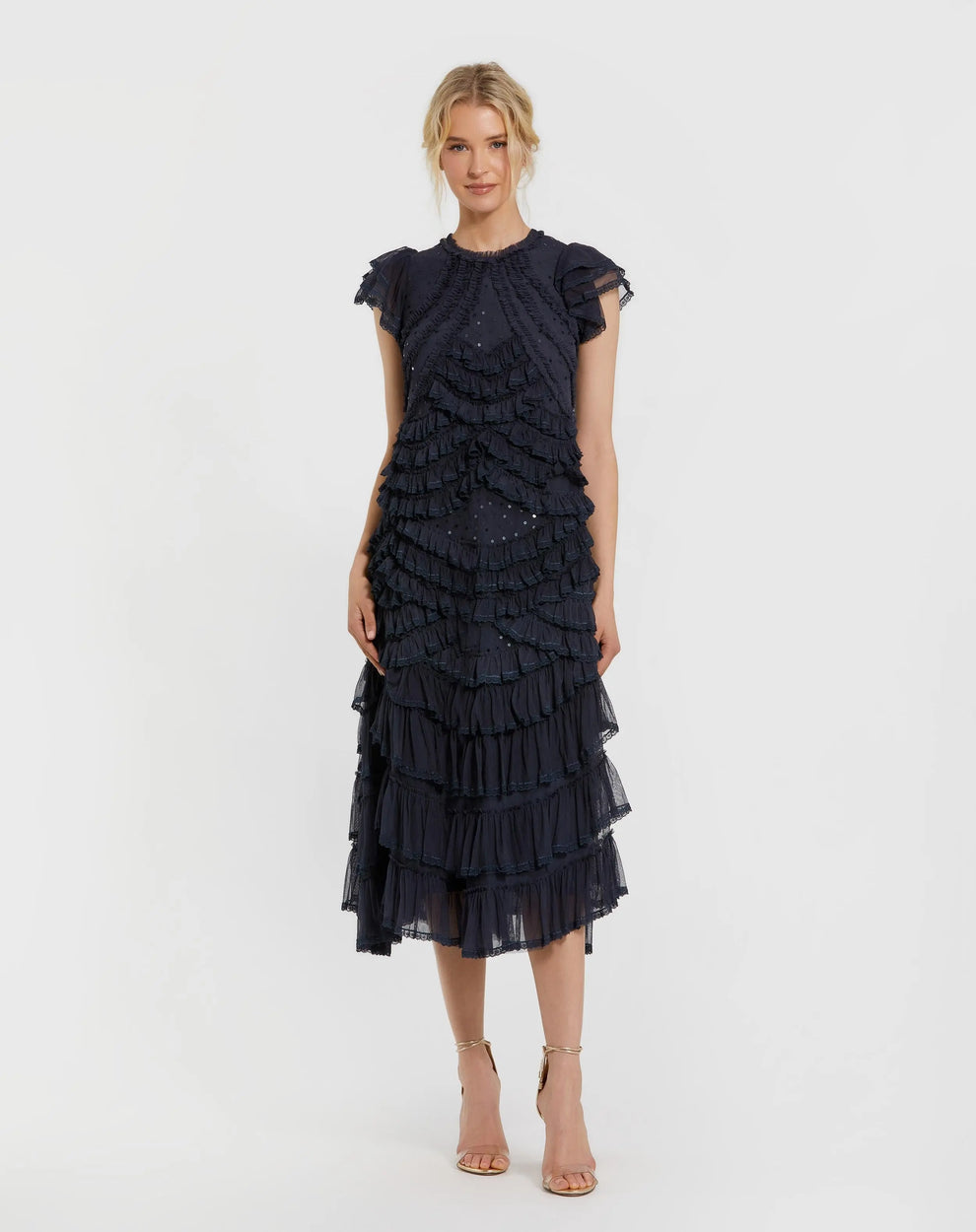 Cocktail Dresses Sequin Ruffle Cocktail Dress Navy