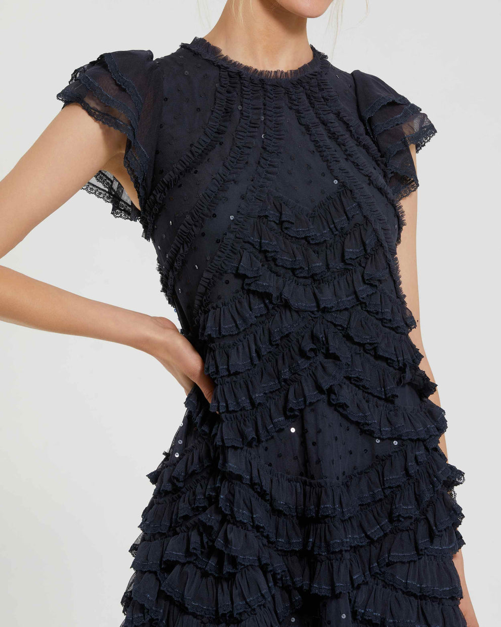 Cocktail Dresses Sequin Ruffle Cocktail Dress Navy