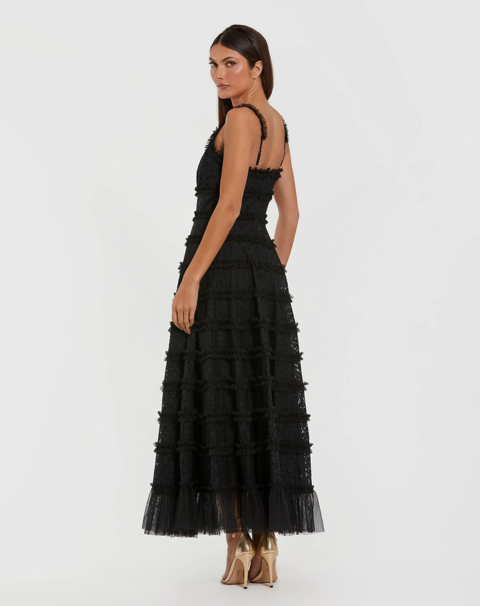 Floral Lace Ruffle Prom Dress Long A Line Mac Duggal 8372 – The Dress Outlet