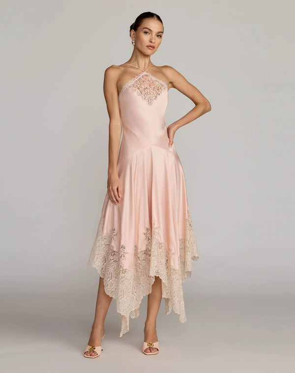 Halter Midi Satin Formal A-Line Dress Mac Duggal 8375