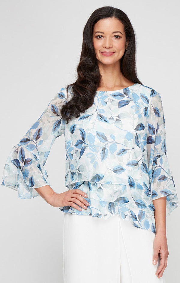 Alex Evenings 8375955 Printed Top Formal Ruffle Blouse