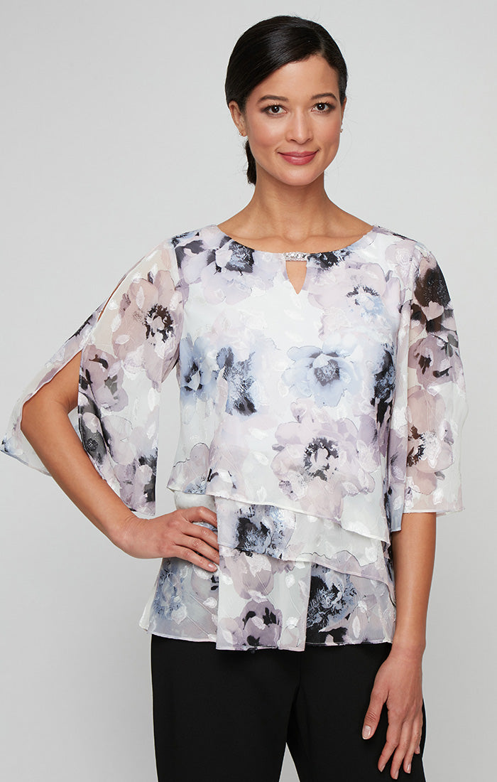 Alex Evenings 8375957 Formal Top Printed Layered Blouse