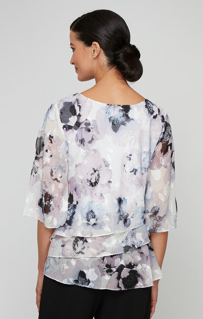 Alex Evenings 8375957 Formal Top Printed Layered Blouse