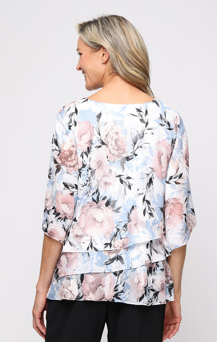 Top Floral Print Formal Top Ivory Multi