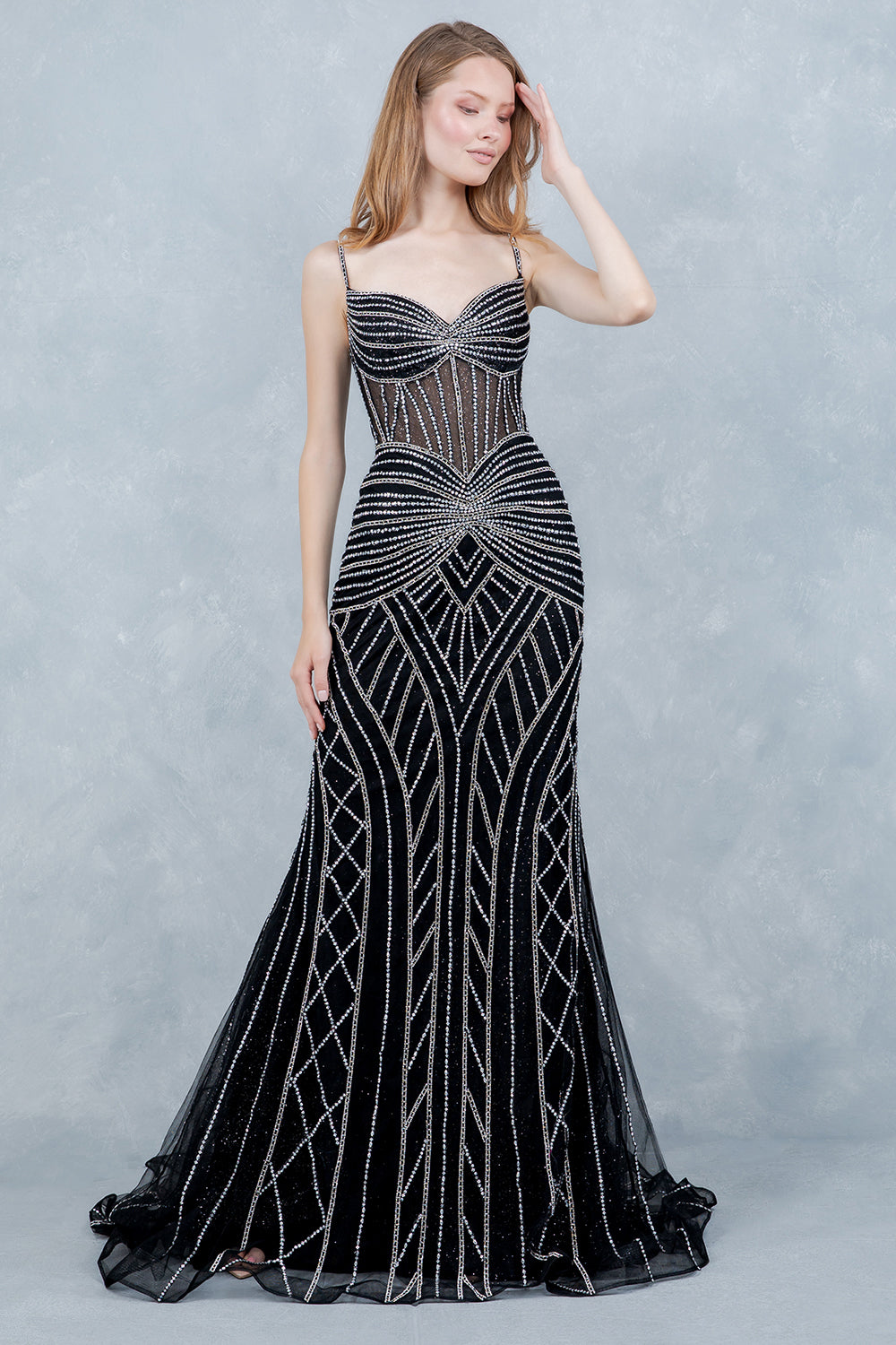 Prom Dresses Long Beaded Formal Corset Mermaid Prom Dress Cinderella Couture 8376J Black