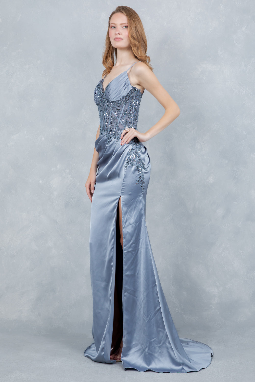 Prom Dresses Long Formal Sequin Lace Prom Dress Cinderella Couture 8377J Dusty Blue