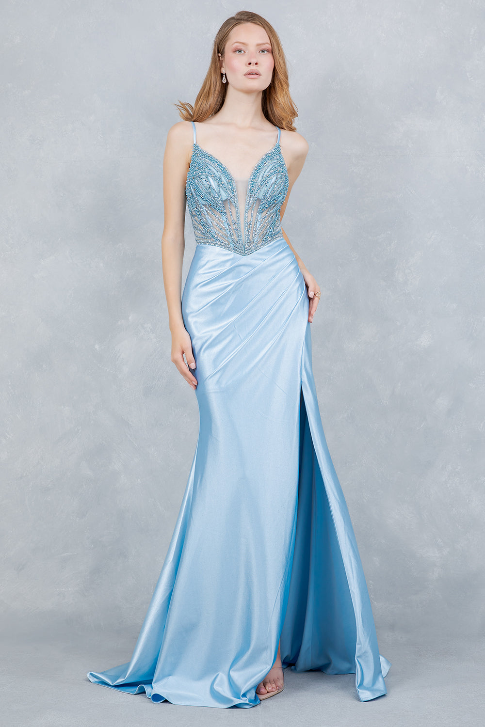 Prom Dresses Long Formal Mermaid Beaded Prom Dress Cinderella Couture 8379J Dusty Blue