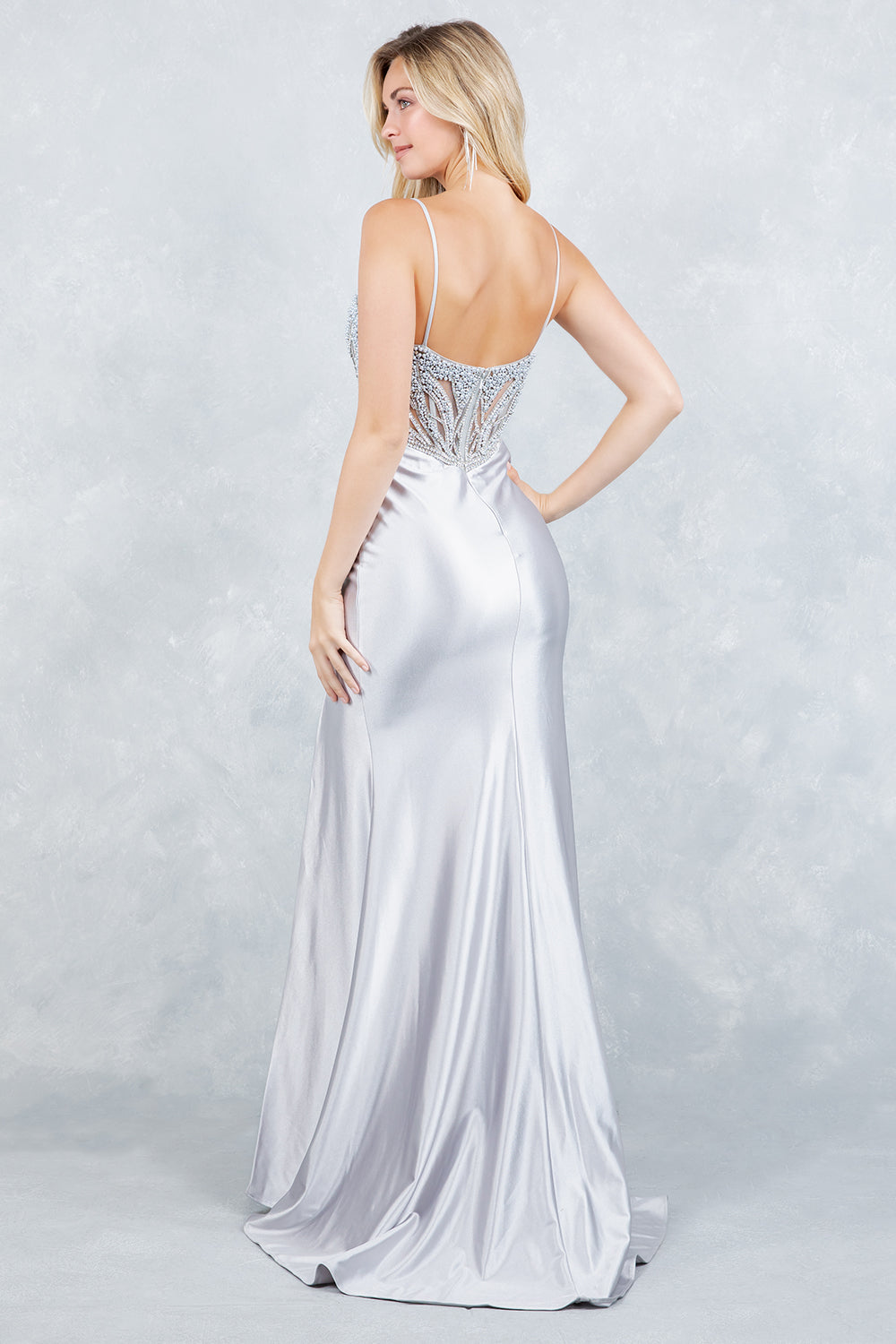 Prom Dresses Long Formal Mermaid Beaded Prom Dress Cinderella Couture 8379J Silver