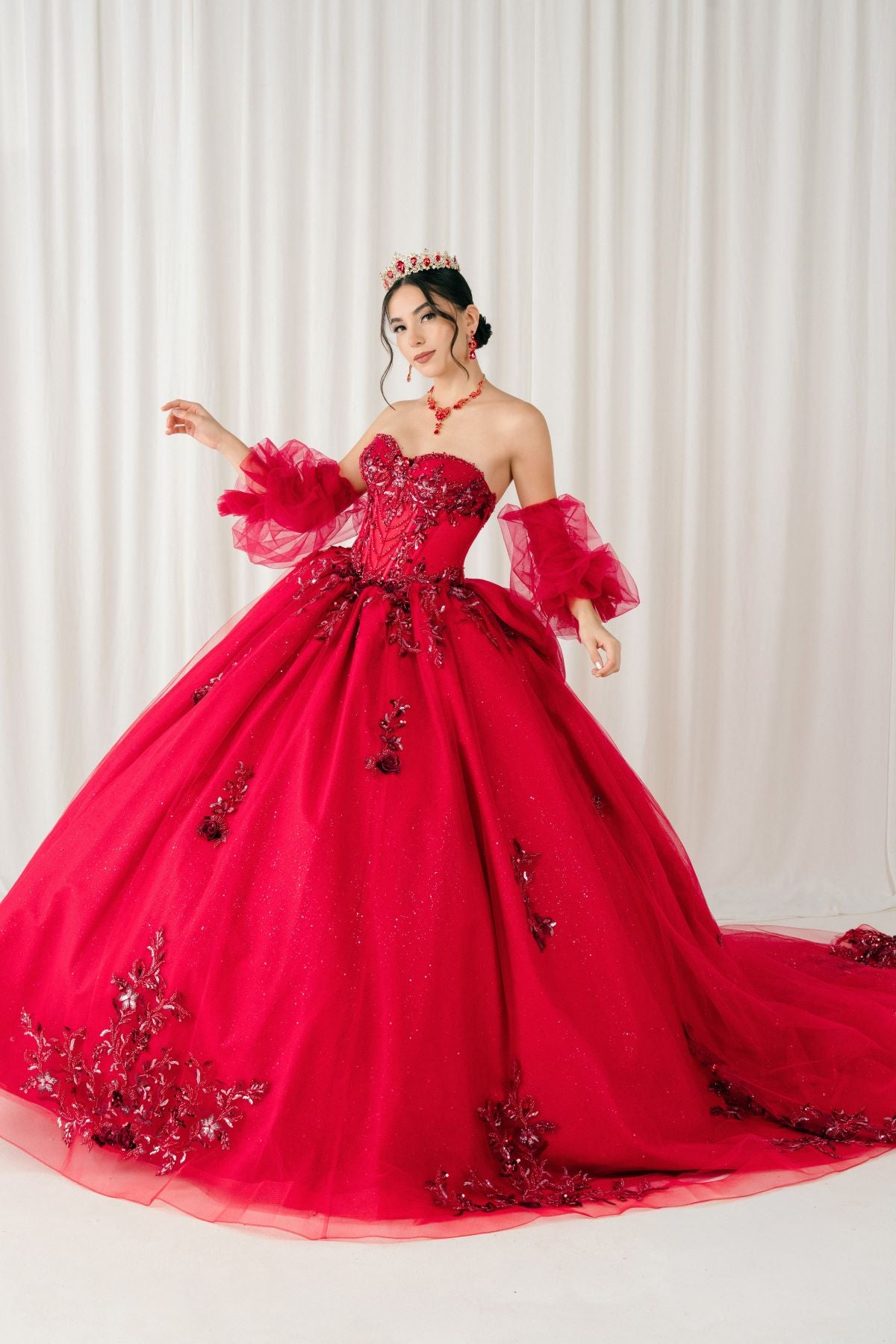 Quinceniera Dresses Long Glitter Corset Quinceanera Dress Cinderella Couture 8380J Burgundy