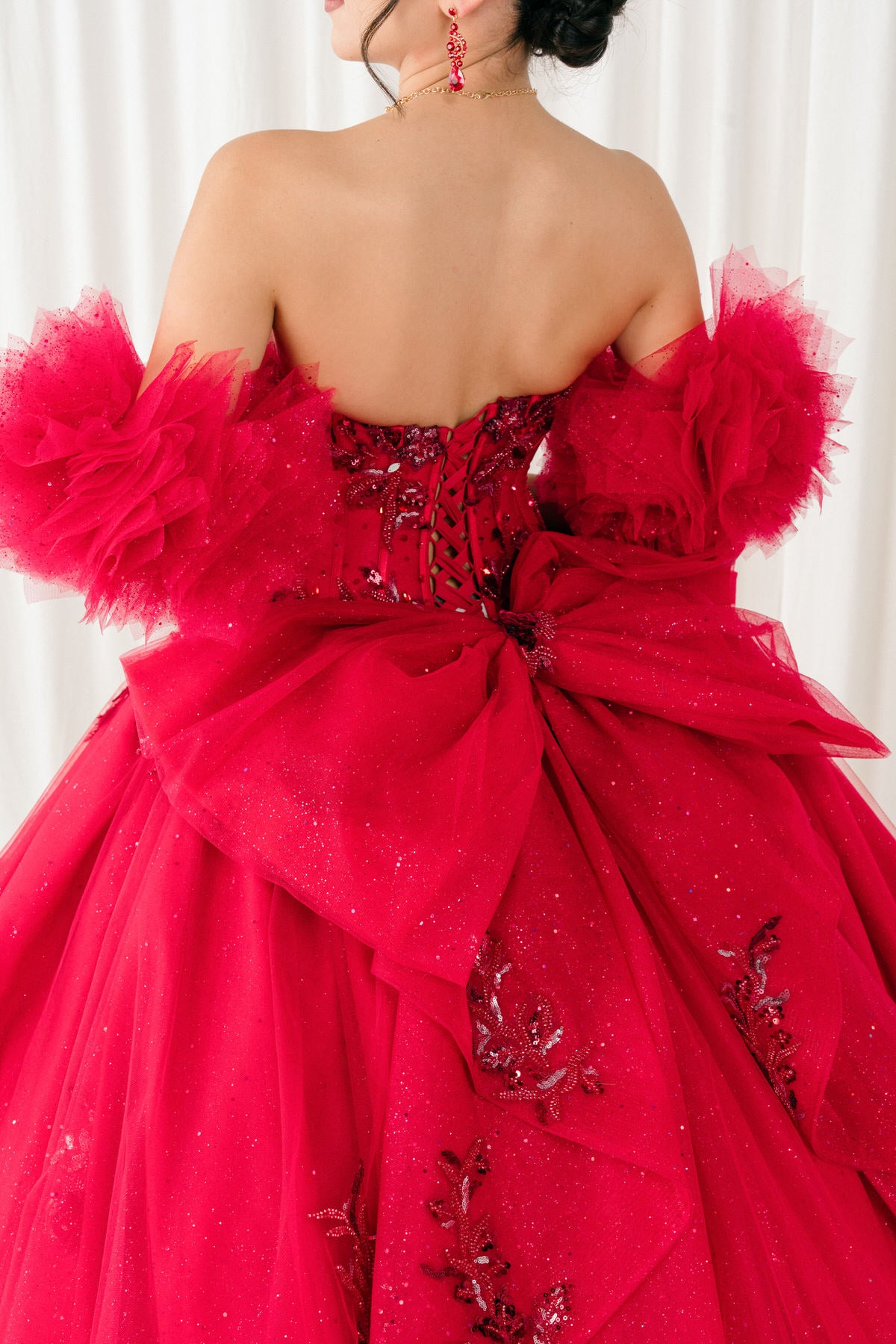 Quinceniera Dresses Long Glitter Corset Quinceanera Dress Cinderella Couture 8380J Burgundy