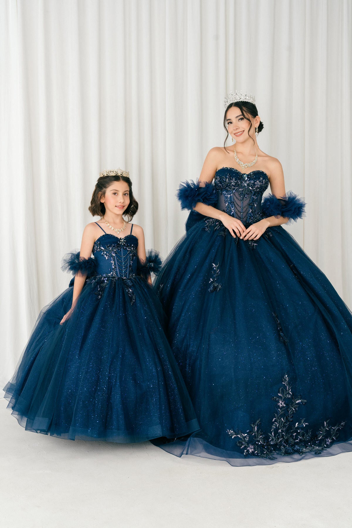 Quinceniera Dresses Long Glitter Corset Quinceanera Dress Cinderella Couture 8380J Navy