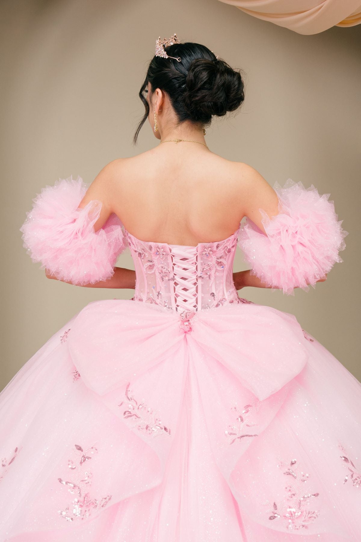 Quinceniera Dresses Long Glitter Corset Quinceanera Dress Cinderella Couture 8380J Pink