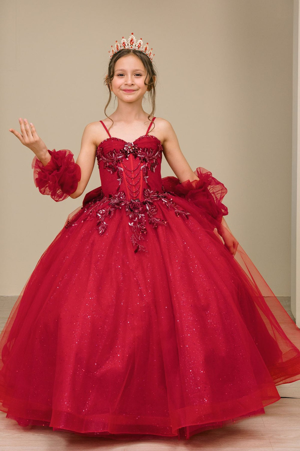 Flower Girl Dresses Applique Lace Beaded Floral Flower Girl Dress Burgundy