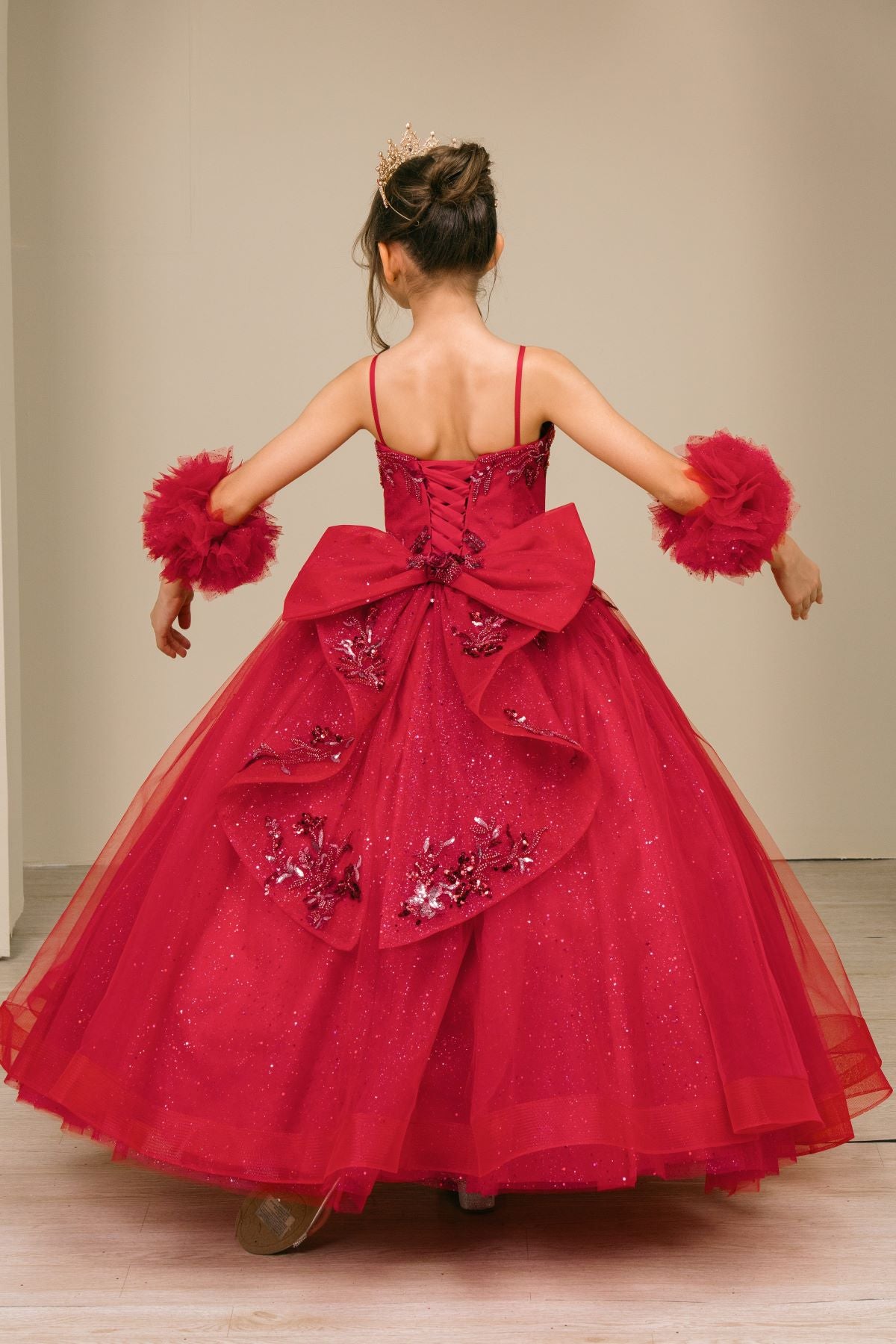 Flower Girl Dresses Applique Lace Beaded Floral Flower Girl Dress Burgundy