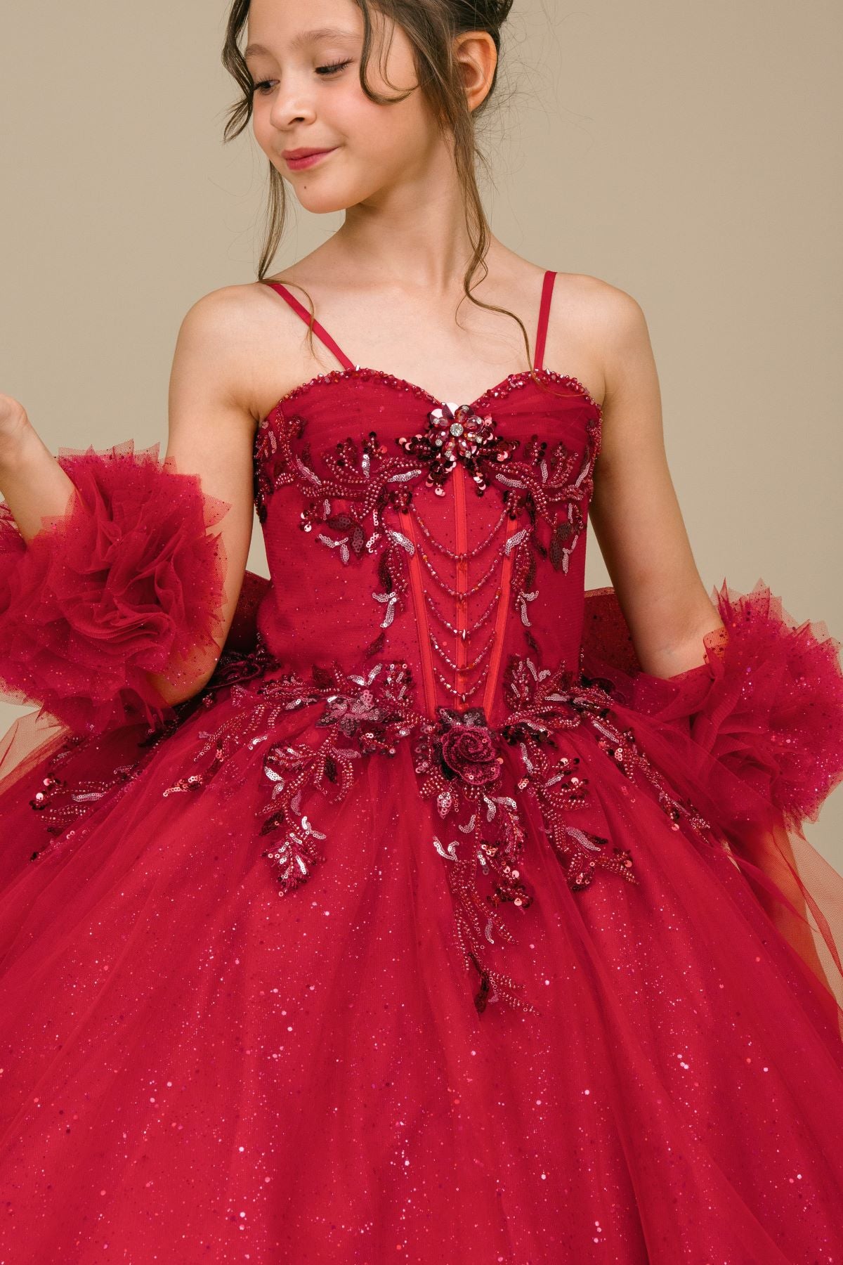 Flower Girl Dresses Applique Lace Beaded Floral Flower Girl Dress Burgundy