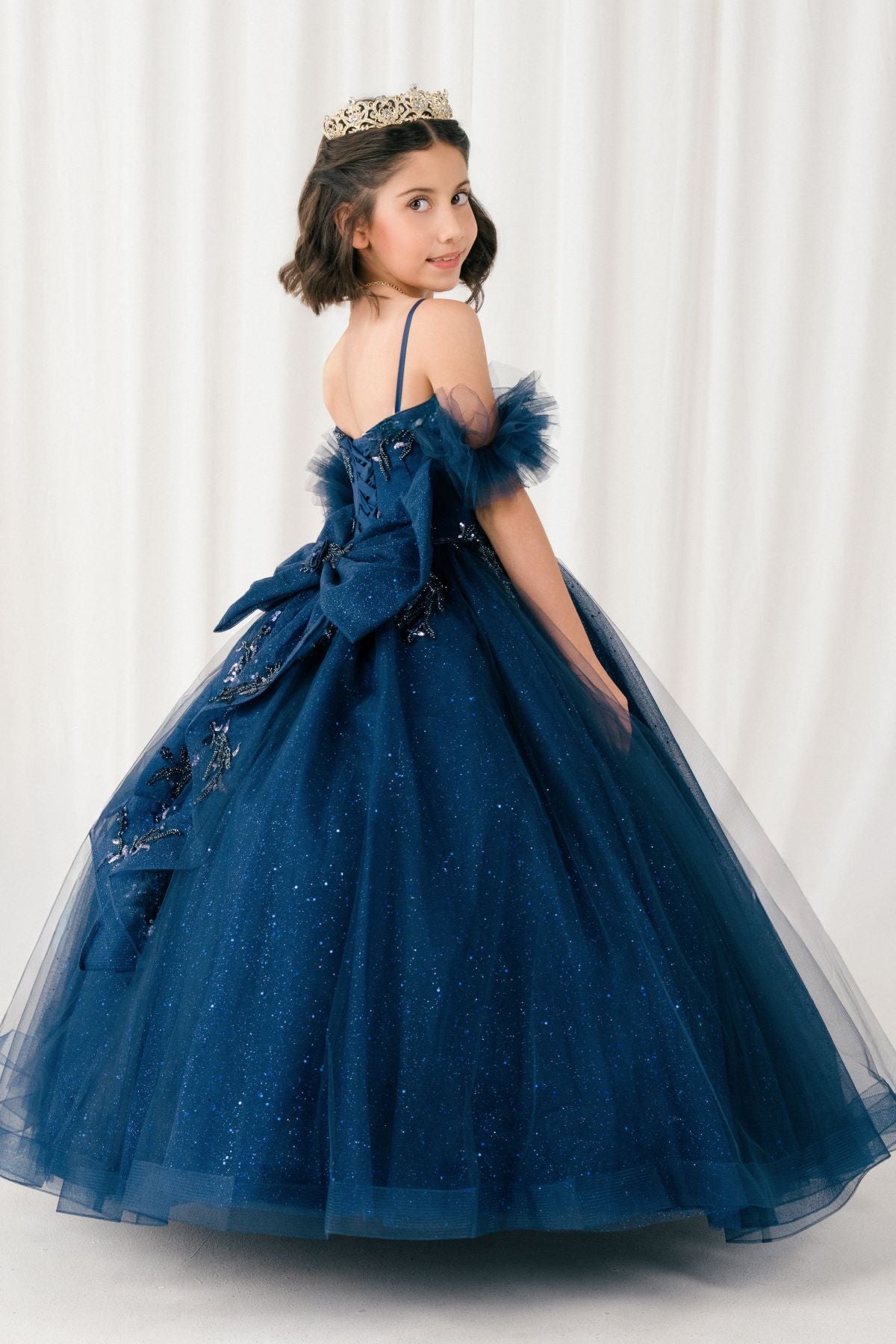 Flower Girl Dresses Applique Lace Beaded Floral Flower Girl Dress Navy