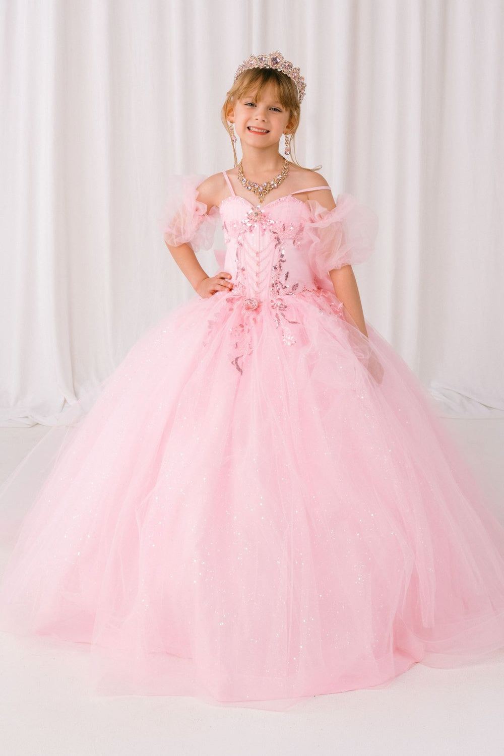 Flower Girl Dresses Applique Lace Beaded Floral Flower Girl Dress Pink