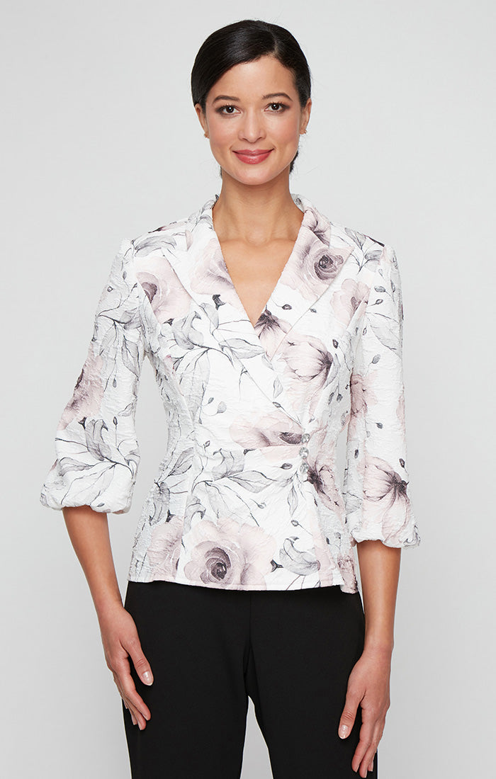 Alex Evenings Women's Printed Knit Side Closure V-Neck Top - Ivory Pink