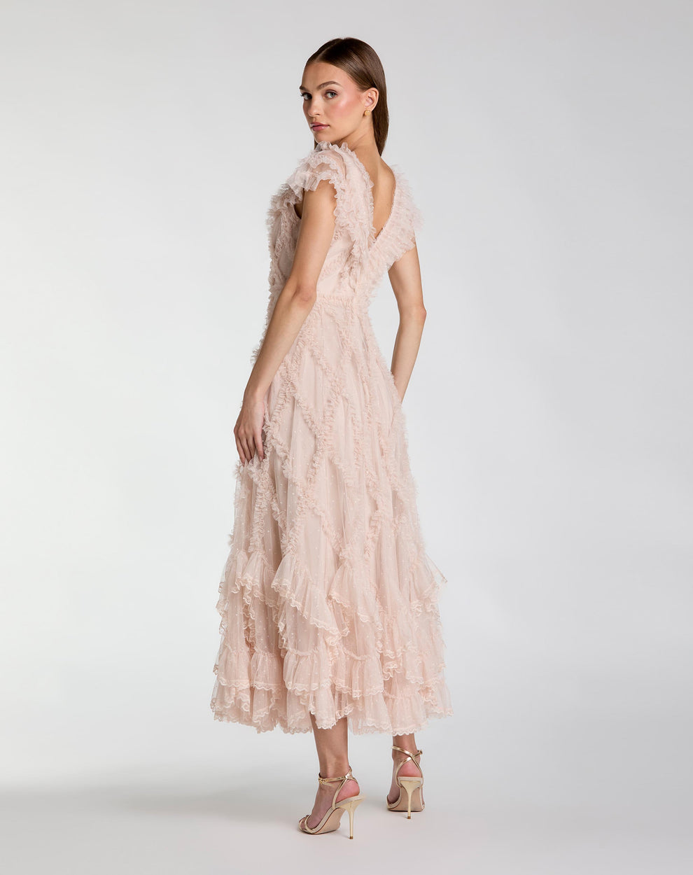Cocktail Dresses Midi Lace Short Floral Ruffle Cocktail Dress Mac Duggal 8382 Blush