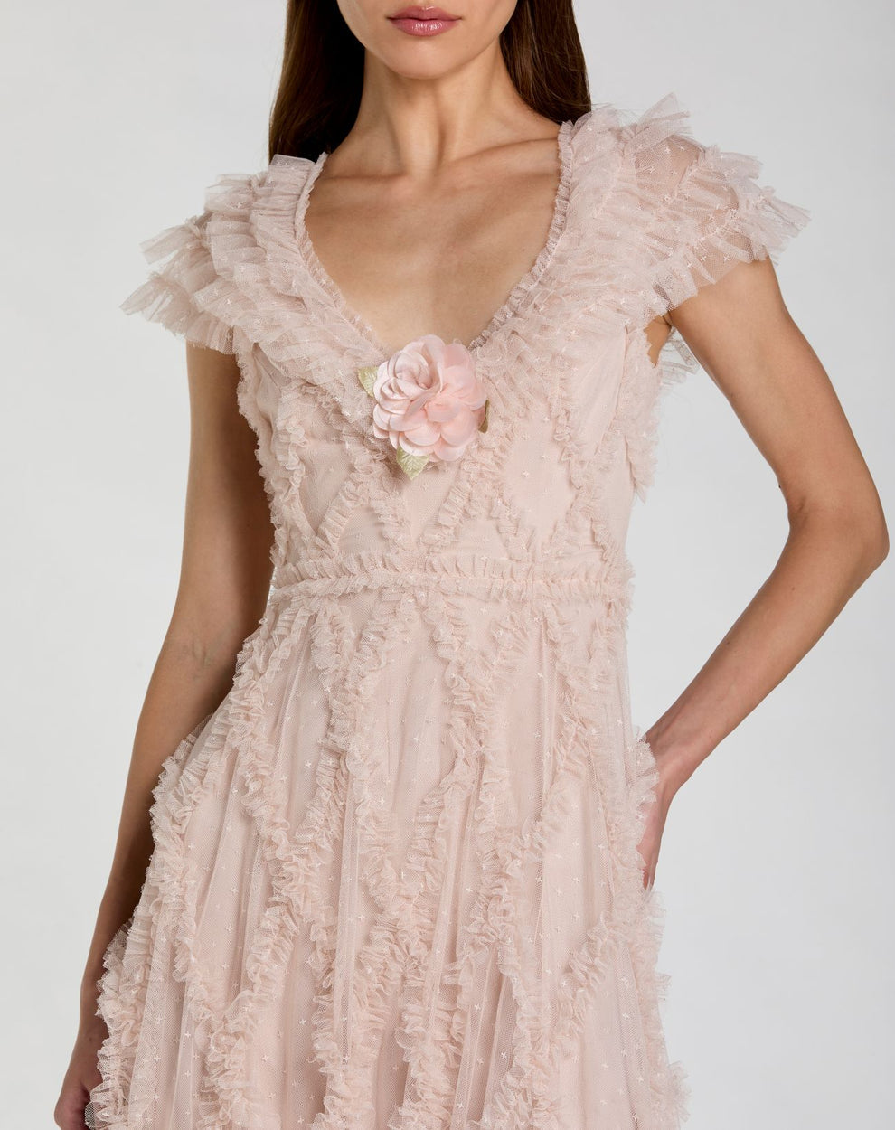 Cocktail Dresses Midi Lace Short Floral Ruffle Cocktail Dress Mac Duggal 8382 Blush