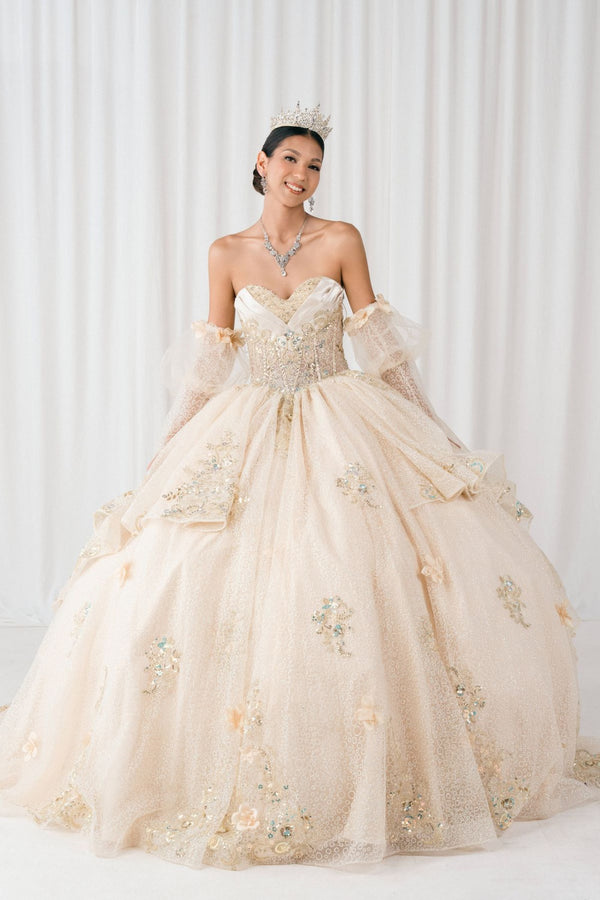 Beaded Long Sequin Ball Gown Quinceanera Dress Cinderella Couture 8385J