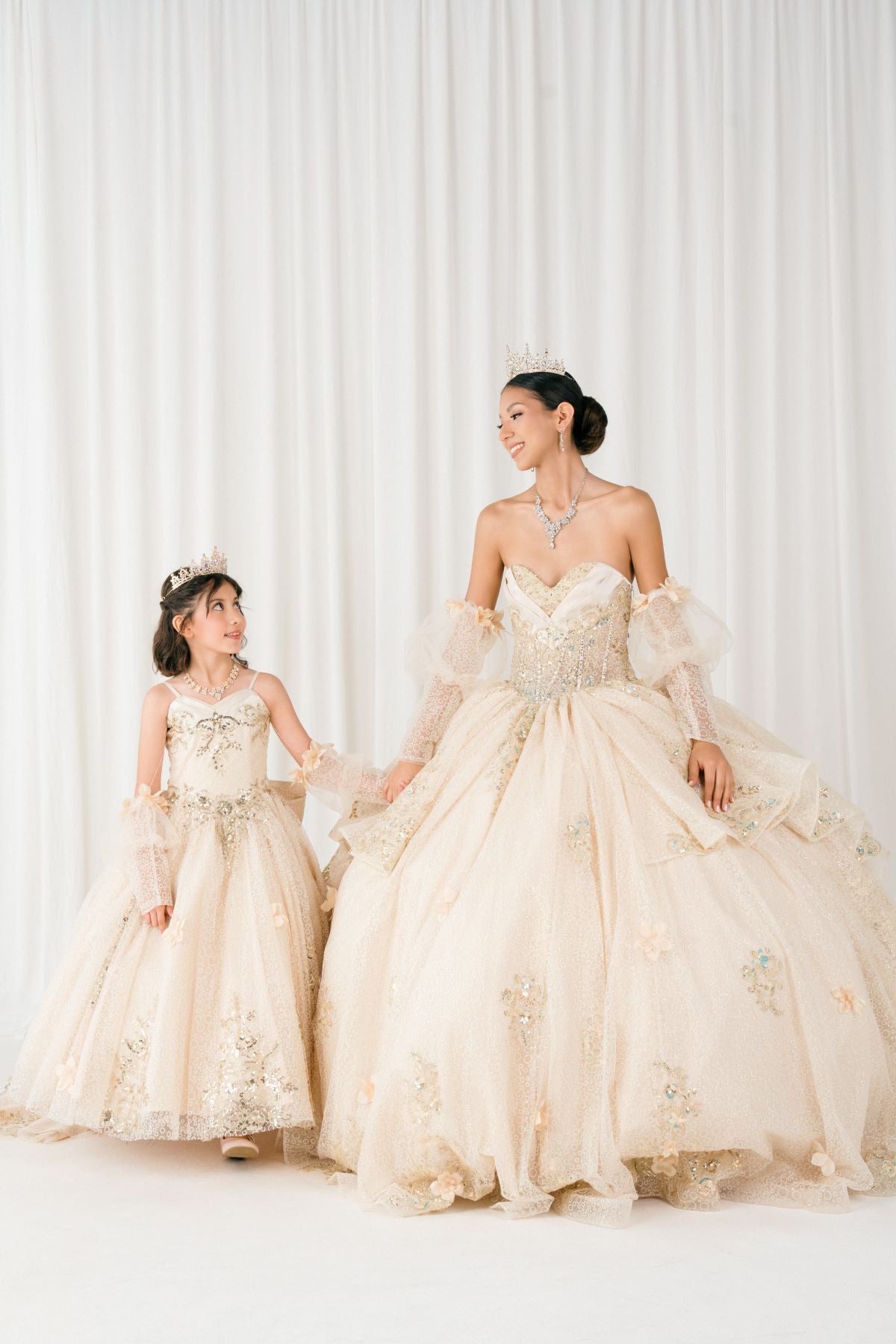 Quinceniera Dresses Beaded Long Sequin Ball Gown Quinceanera Dress Cinderella Couture 8385J Champagne