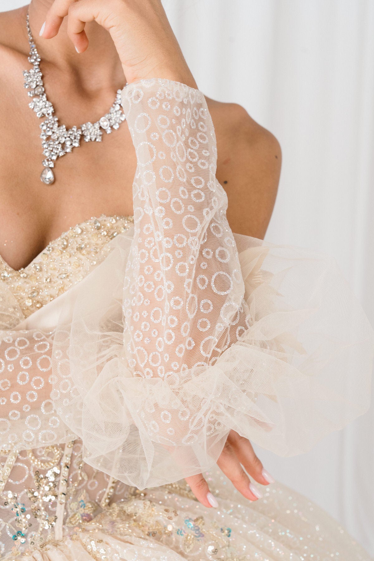 Quinceniera Dresses Beaded Long Sequin Ball Gown Quinceanera Dress Cinderella Couture 8385J Champagne