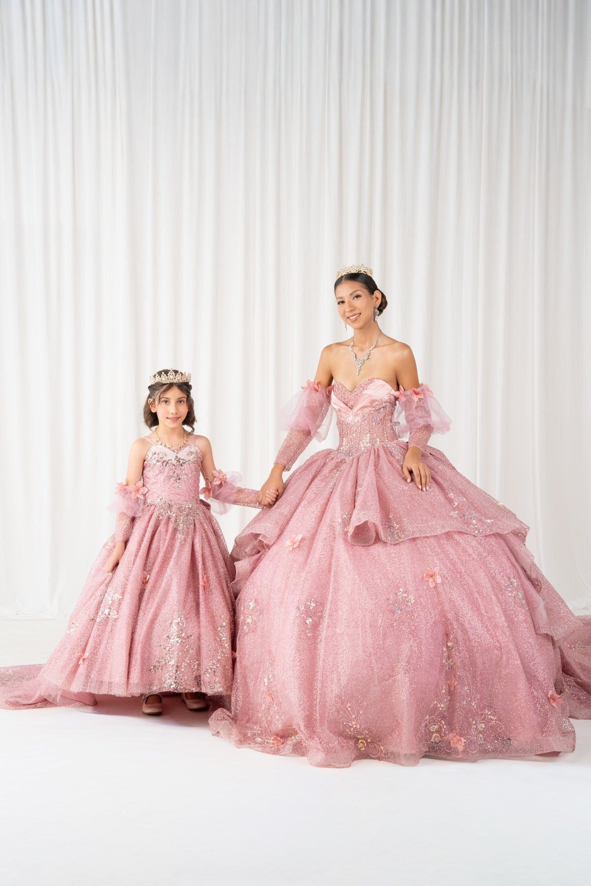 Quinceniera Dresses Beaded Long Sequin Ball Gown Quinceanera Dress Cinderella Couture 8385J Dusty Rose