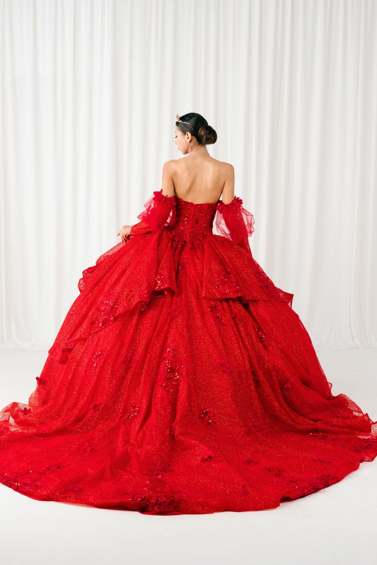 Quinceniera Dresses Beaded Long Sequin Ball Gown Quinceanera Dress Cinderella Couture 8385J Red