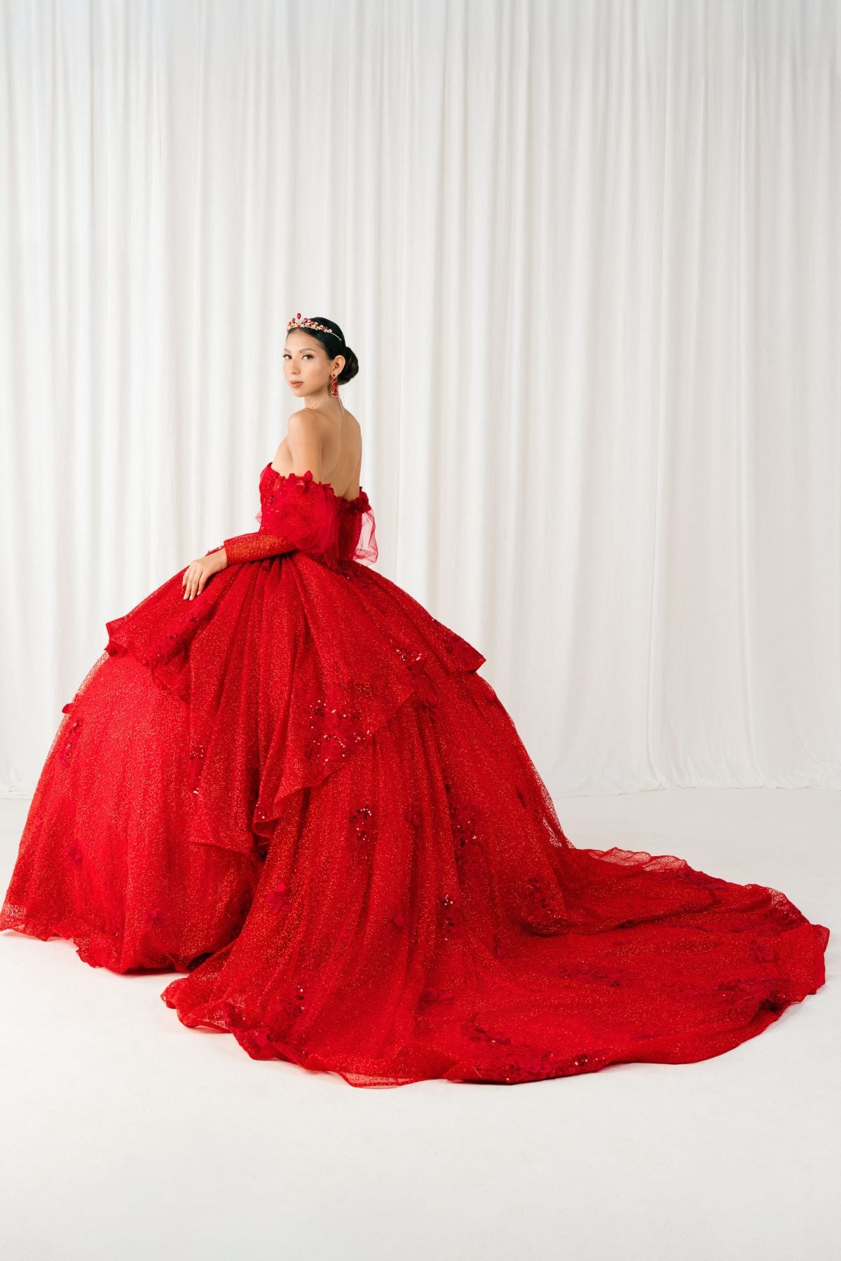 Quinceniera Dresses Beaded Long Sequin Ball Gown Quinceanera Dress Cinderella Couture 8385J Red