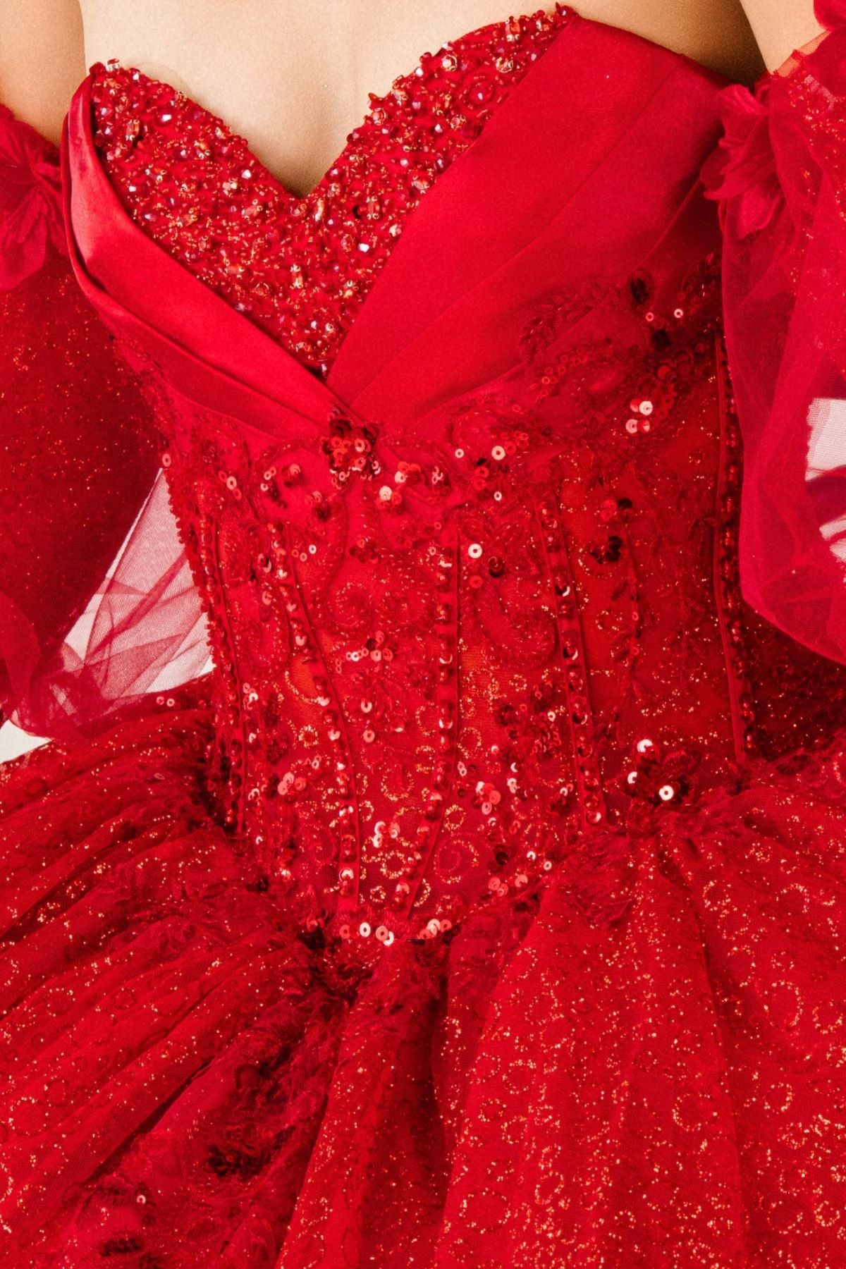 Quinceniera Dresses Beaded Long Sequin Ball Gown Quinceanera Dress Cinderella Couture 8385J Red