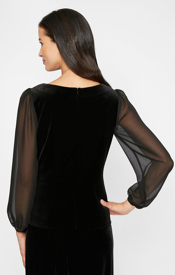 Top Long Sleeve Plus Size Velet Top BLACK