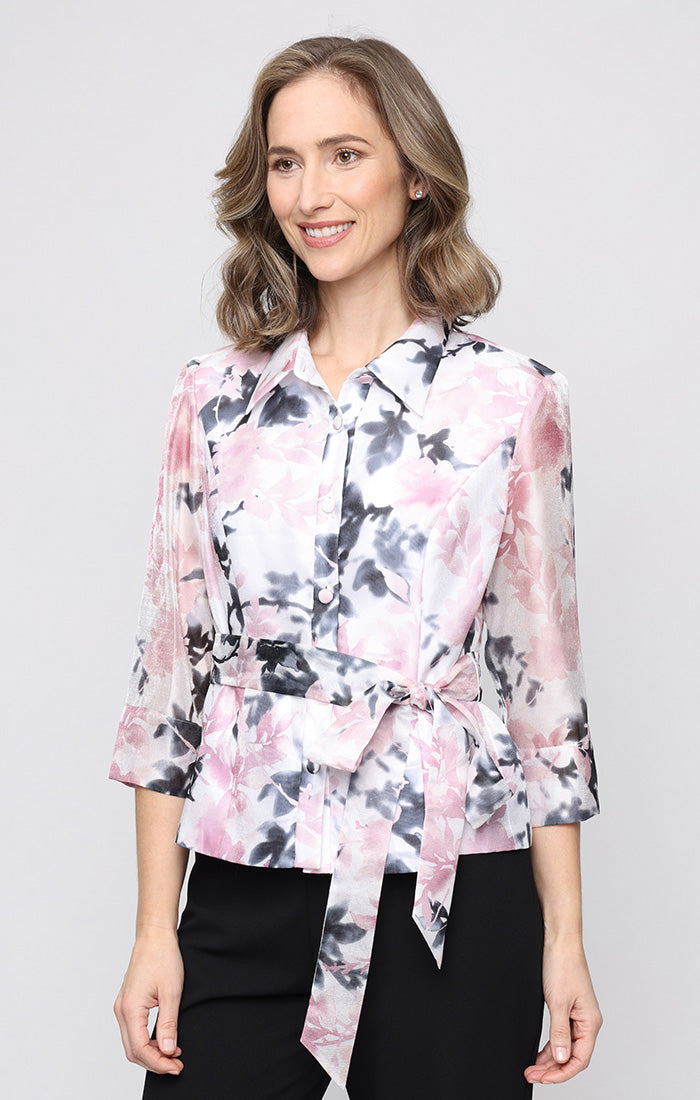Top Formal Evening Floral Top Alex Evenings 8392030 Ivory/Pink