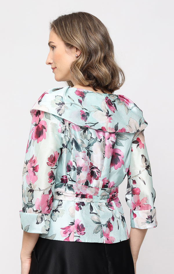 Mint Multi Portrait Collar Short Yoryu Fabric Wedding Guest Blouse with Tie Waist Alex Evenings 8392032