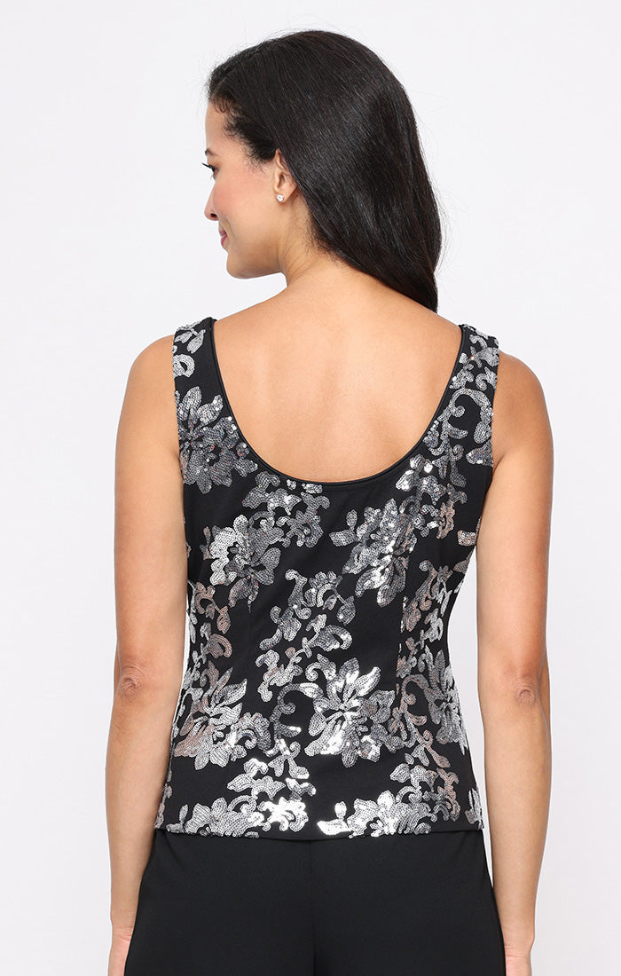 Top Sequin Formal Evening Top Black Silver