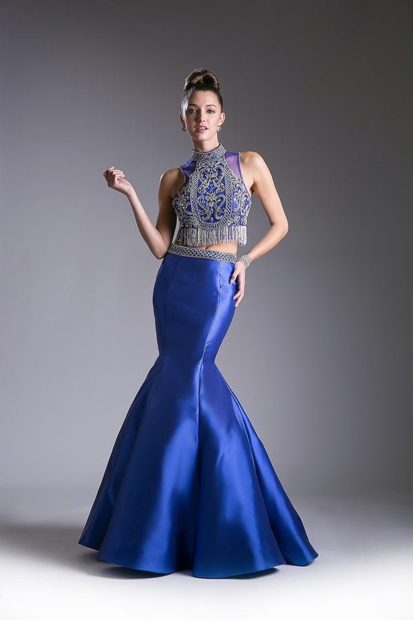 Formal Dresses Two Piece Beaded Formal Prom Long Mermaid Dress Royal